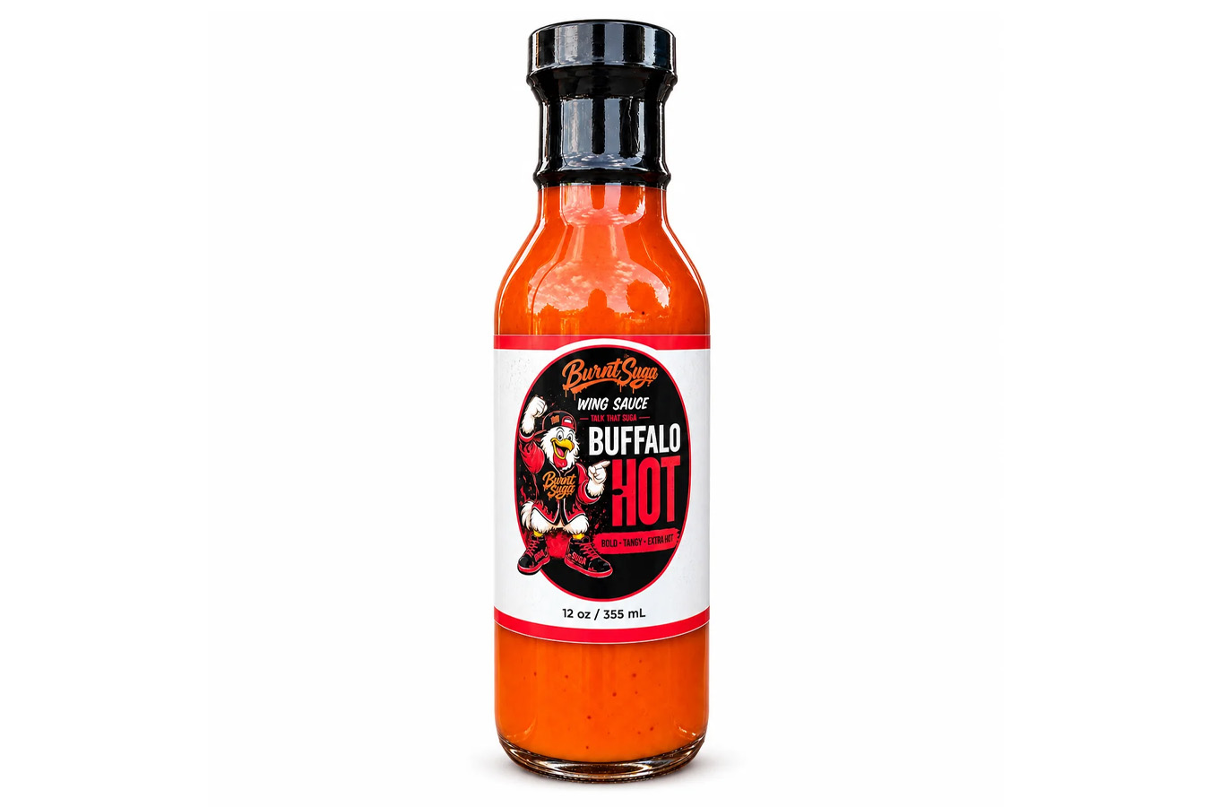 Burnt Suga Boss Buffalo Hot Wing Sauce with a Bold, Tangy and Extra Hot Flavor